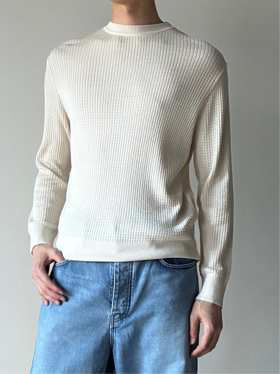 ヴジャデ VUJA DE TERRA WOOL DISTRESSED ニット VUJA DE (ヴジャデ) | HUGH WAFFLE KNIT SWEATER IN SILK WHITE