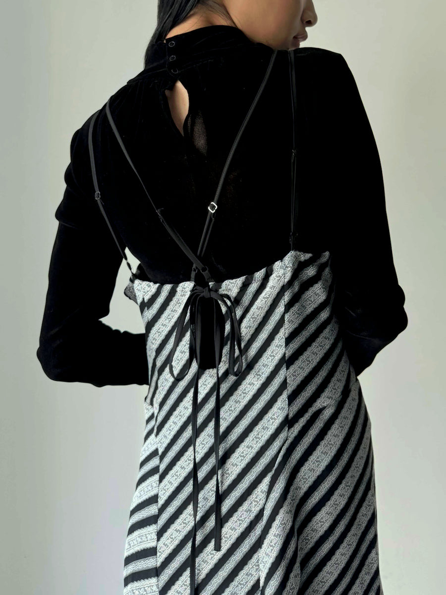 FETICO (フェティコ) | LACE JAQUARD STRIPE SLIP DRESS MULTI