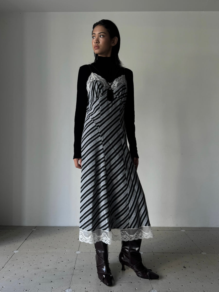 FETICO (フェティコ) | LACE JAQUARD STRIPE SLIP DRESS MULTI