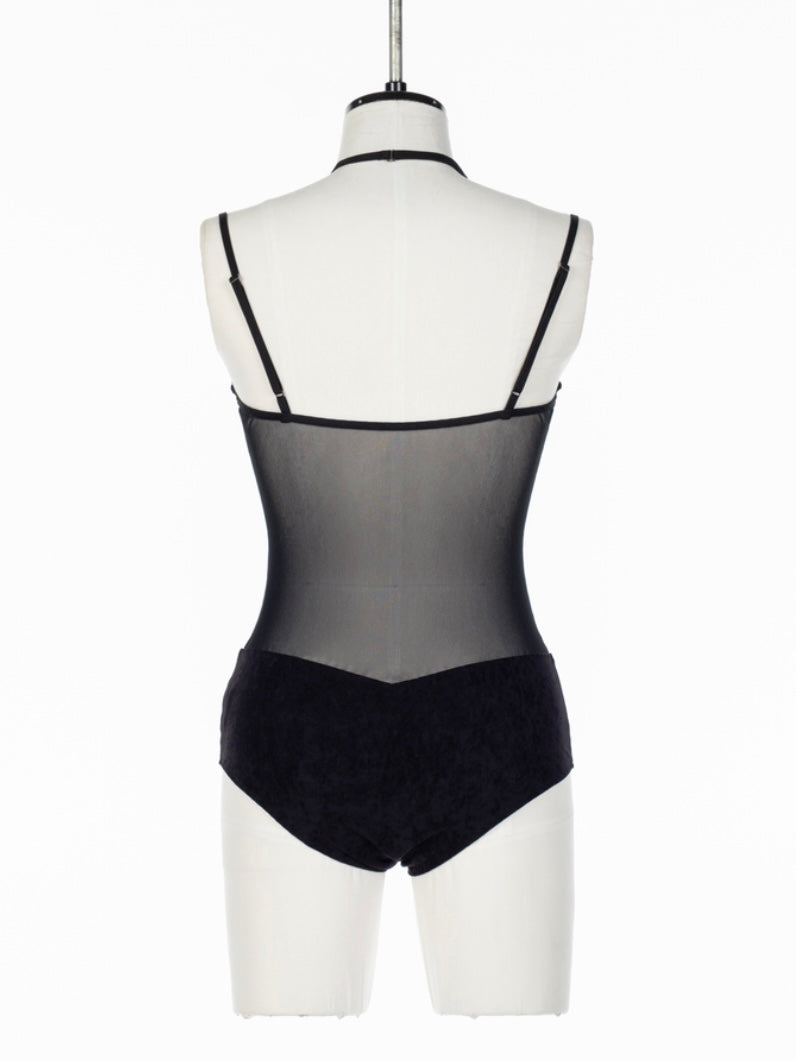 FETICO (フェティコ) | SHEER PANELED VELOUR BODYSUIT BLACK