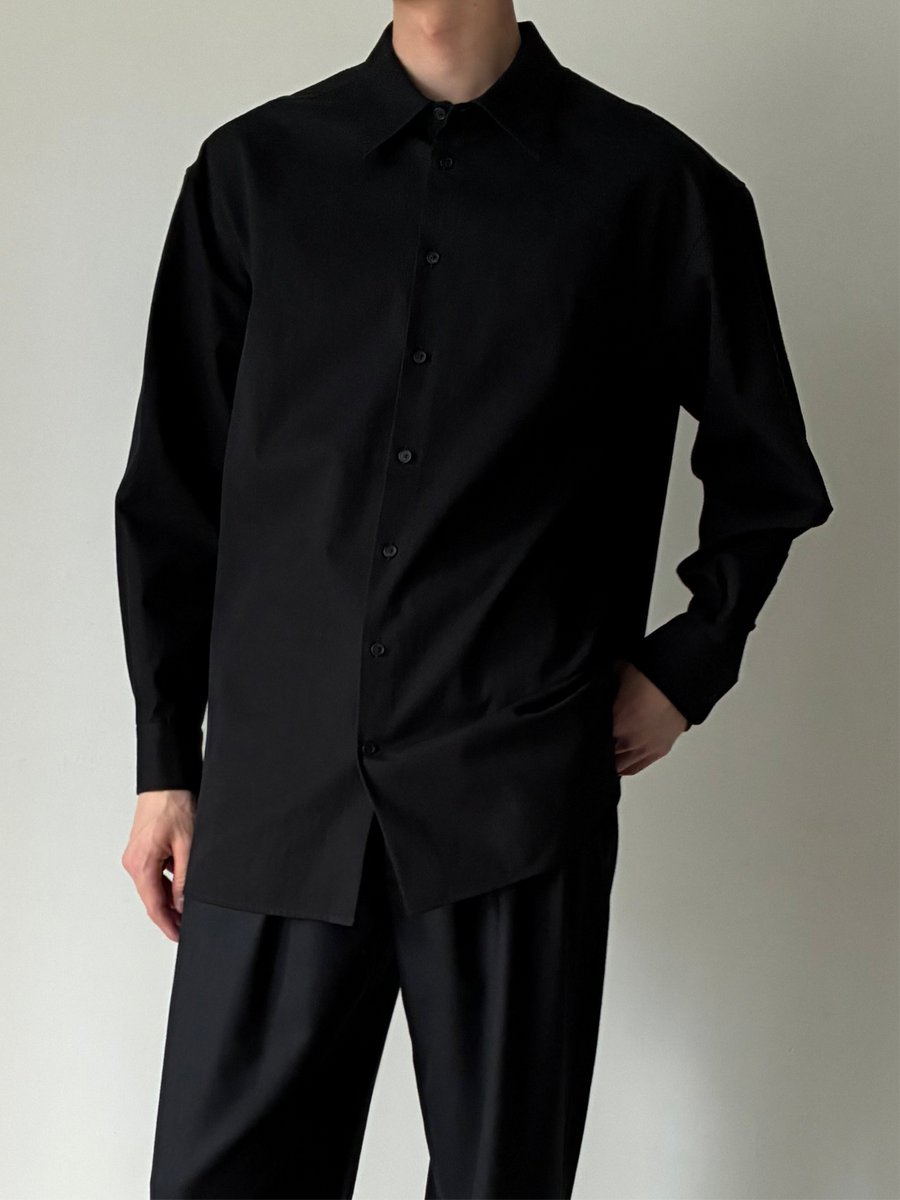 VUJA DE (ヴジャデ) | PIERCE SHIRT IN WOOL & LINEN BLACK – ADDITION