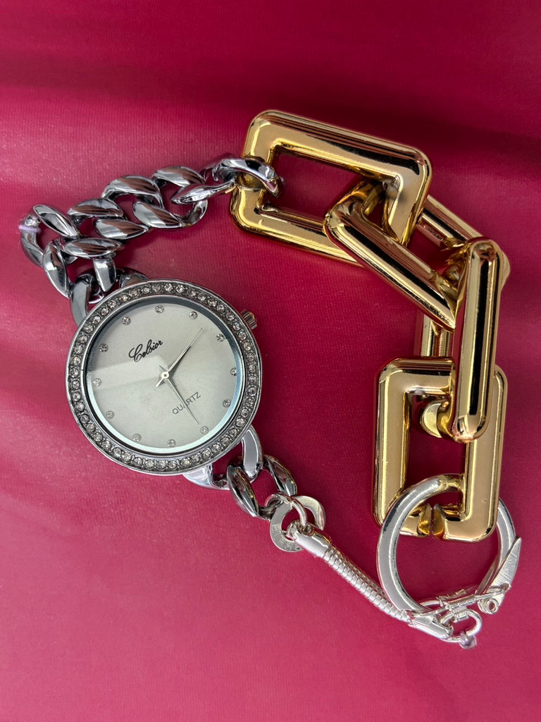 MATERIALMIX BRACELET MET WATCH REGULAR SILVER