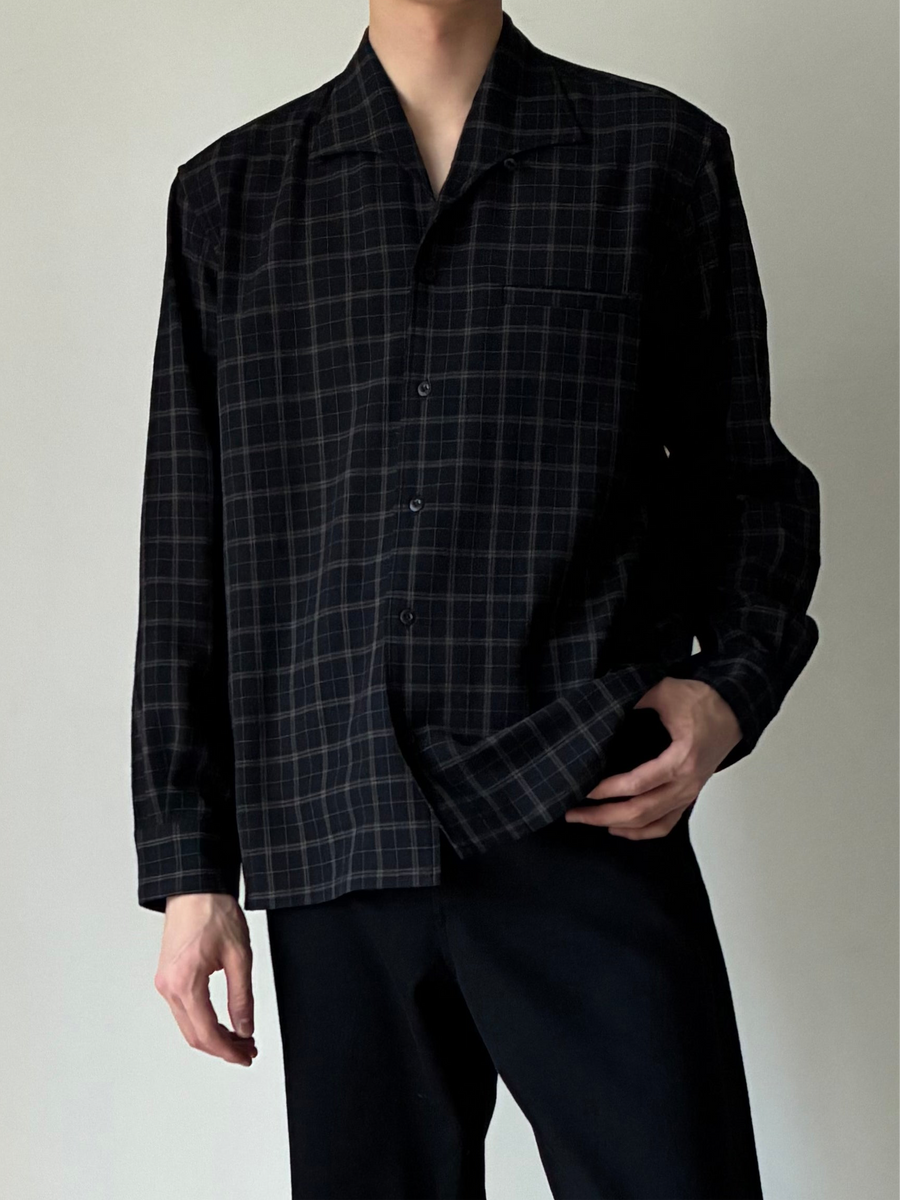 トップス VUJADE 26SS Pierce Plaid Shirt in Wool VUJA DE (ヴジャデ) | PIERCE SHIRT IN WOOL & LINEN BLACK – ADDITION