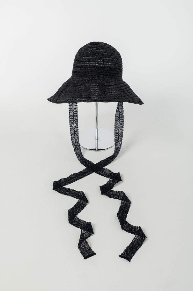 FETICO (フェティコ) | STRAW HAT WITH LACE RIBBON BLACK – ADDITION