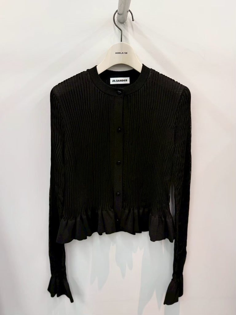 【J02HP0048J18363】LS CARDIGAN W/ FRILL AT BOTTOM AND CUFFS BLACK