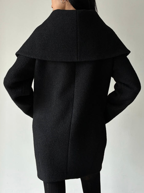 BOUCLE WOOL CAPE COAT BLACK