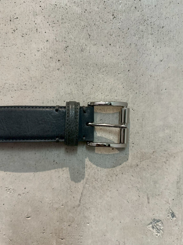 ROLLER BUCKLE WAXED LEATHER BELT BLACK