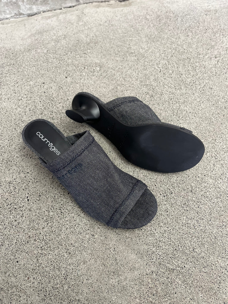 WET DENIM MULES GREY