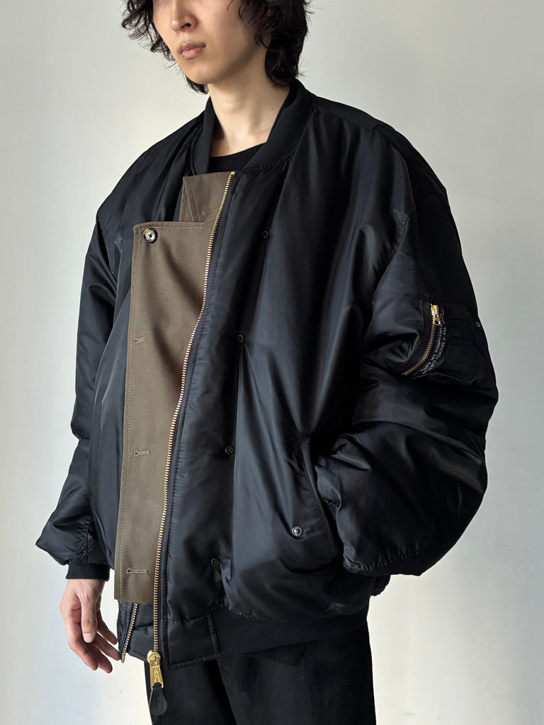 【M.Y. DUNAWAY BOMBER FW26-0035-999】Customized bomber jacket + lapel insert BLACK