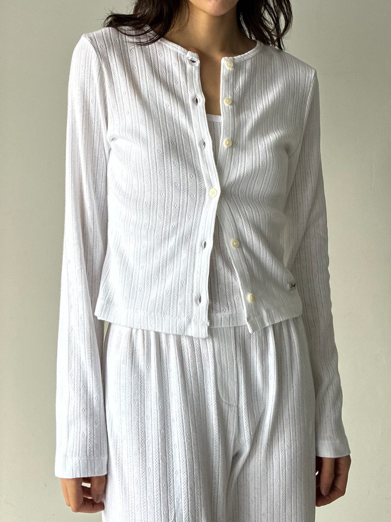 【33SR02CA04576326WH01】Signature Logo Pointelle Cardigan WHITE