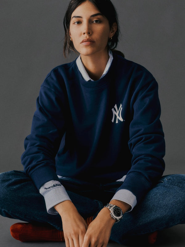 Yankees Serif Crewneck - Navy/White