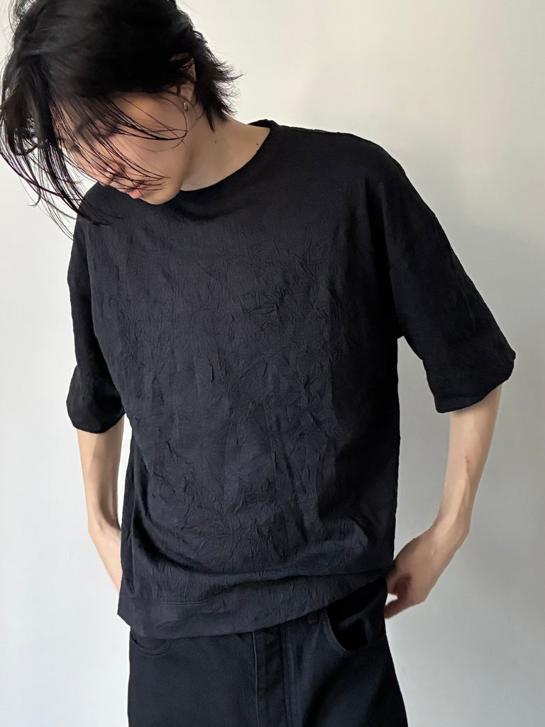 TOTTI CRINKLED T-SHIRT IN COTTON BLACK