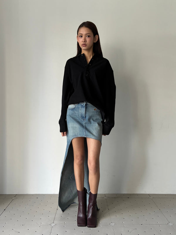 CIRCLE EDGED DENIM SKIRT BLUE