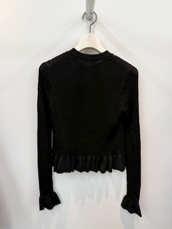 【J02HP0048J18363】LS CARDIGAN W/ FRILL AT BOTTOM AND CUFFS BLACK