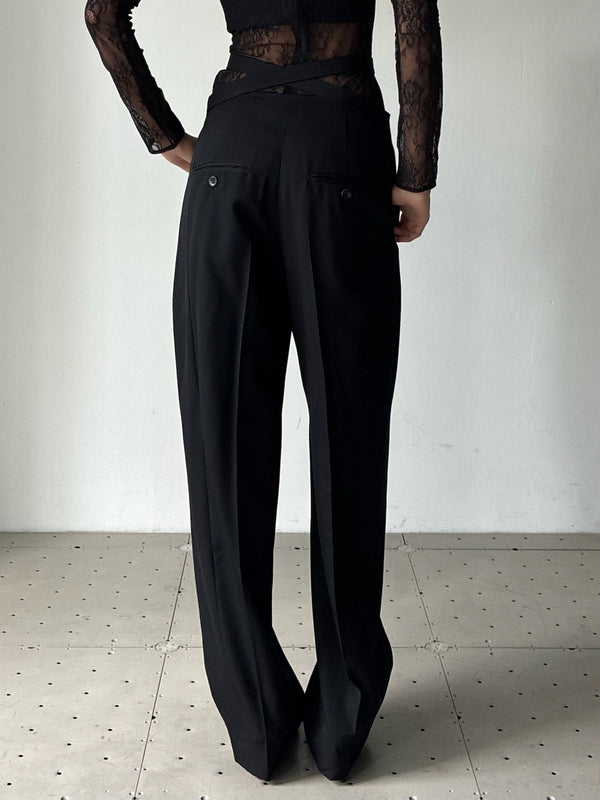 【FTC264-0603D】FINE WOOL SUITING BELTED TROUSERS BLACK