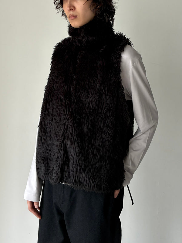 【013-2273-BK】Mika Fur Vest in Wool Acrylic BLACK