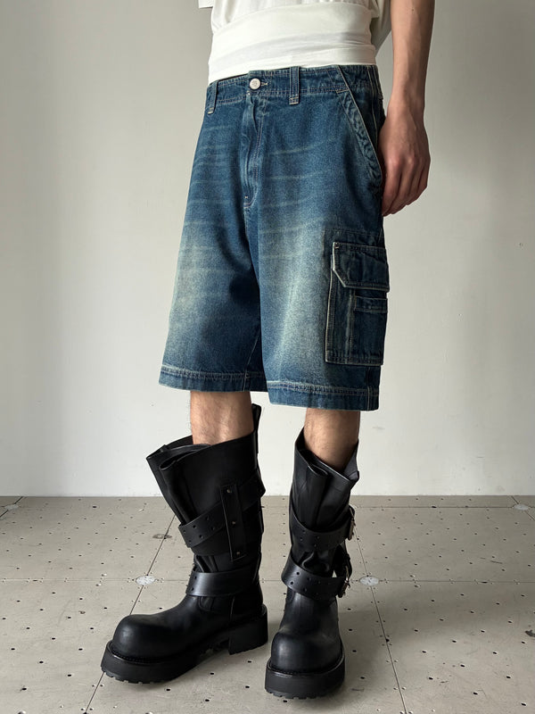 HIP-HOP CARGO DENIM SHORTS NAVY