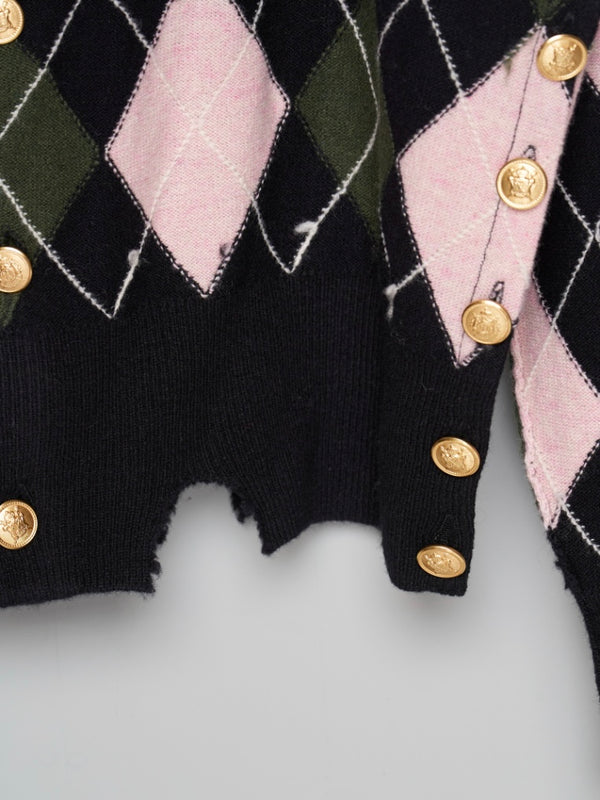 【M26H9KN003】DIAMOND SCRAPED CARDIGAN PINK