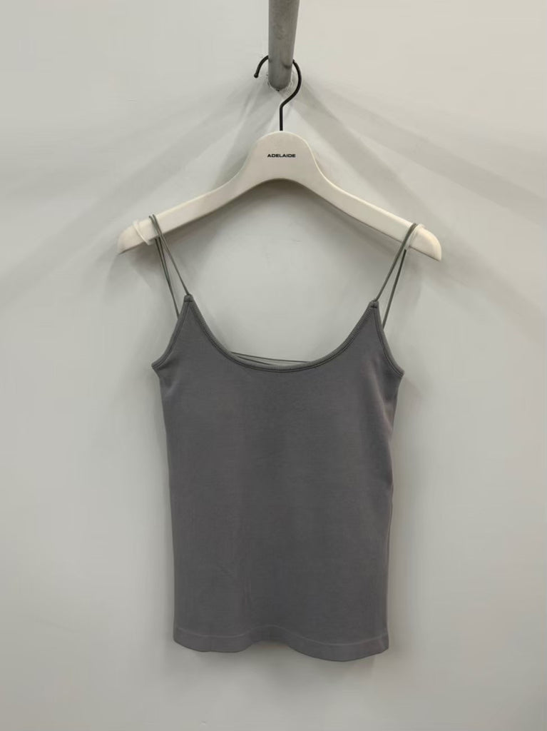 COLLAGEN RIBBED STRAPPY TOP GREY