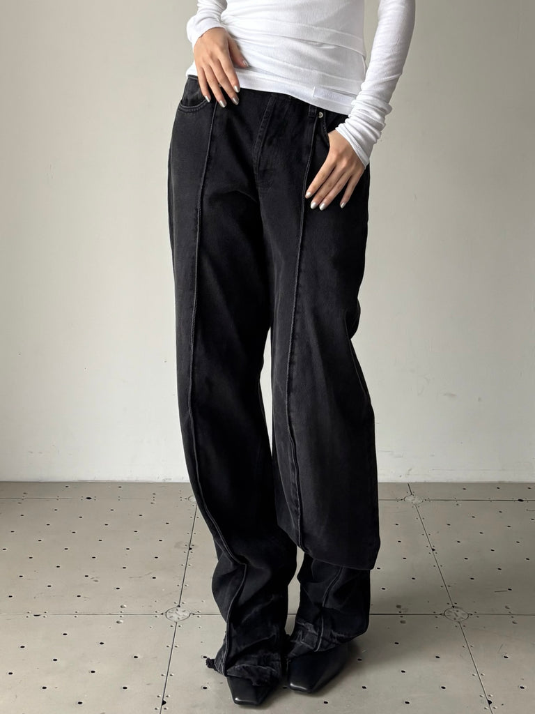 【34AP00APDEPA06015】ELASTICATED WAIST KNEE SHAPE JEAN BLACK