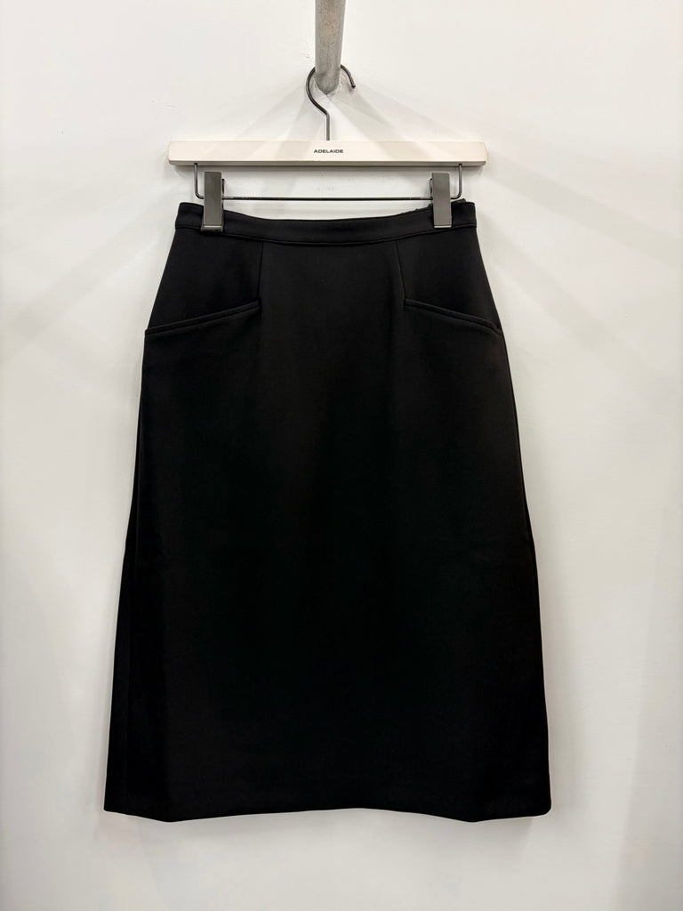 【WH27SK033G】 OPEN BACK TAILORED SKIRT W DETACHABLE UNDERSKIRT BLACK