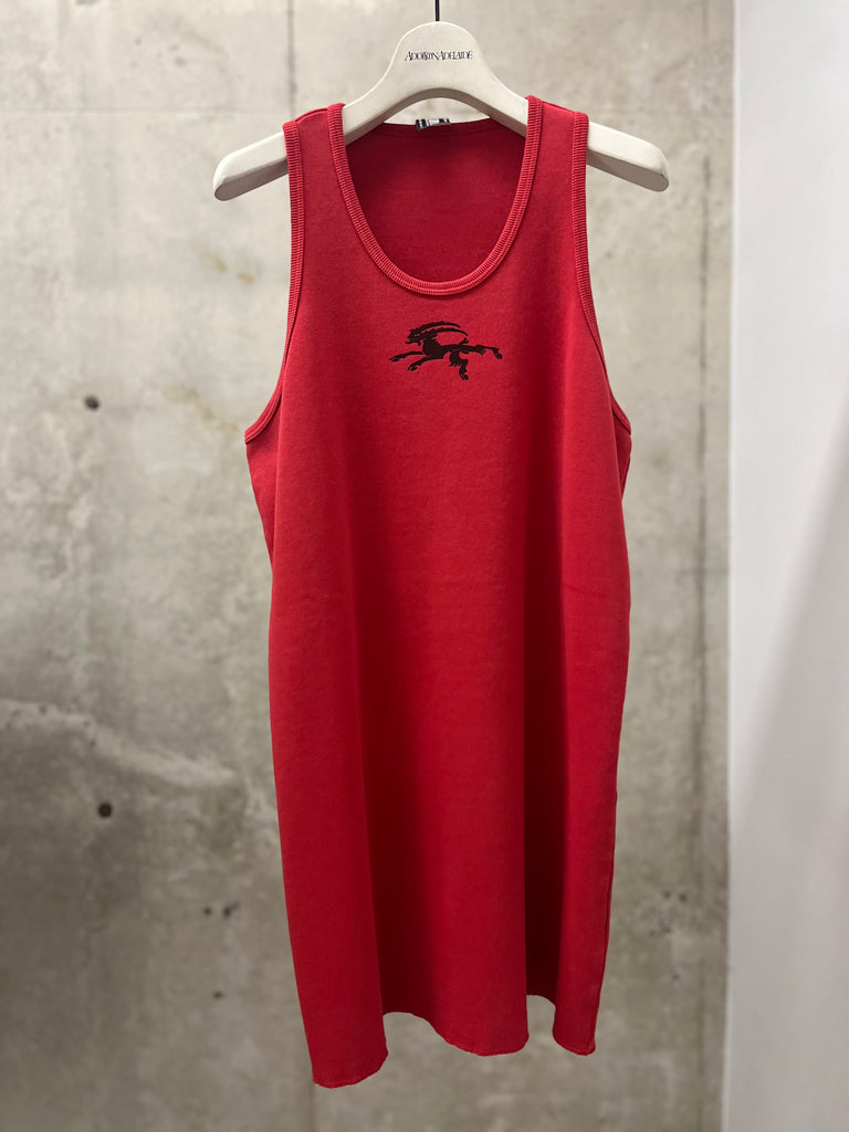 WAFFLE CROSS TANK GOAT RED