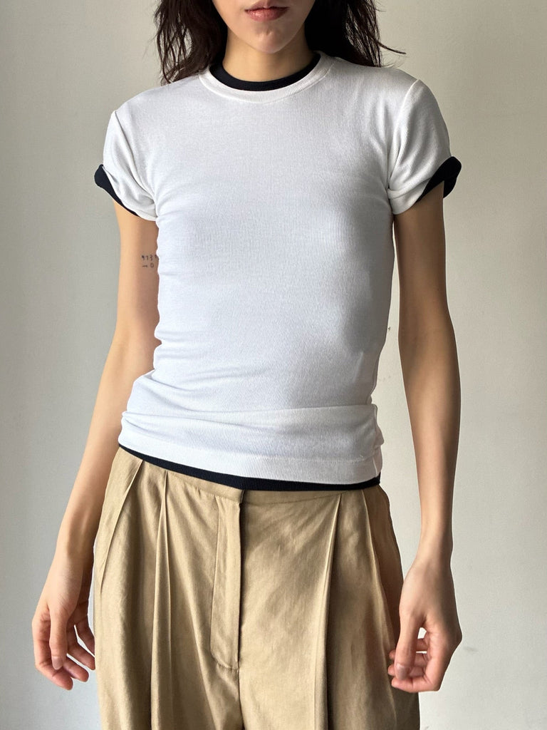 【034-026-CT015】RIB SHORT SLEEVE TS WHITE