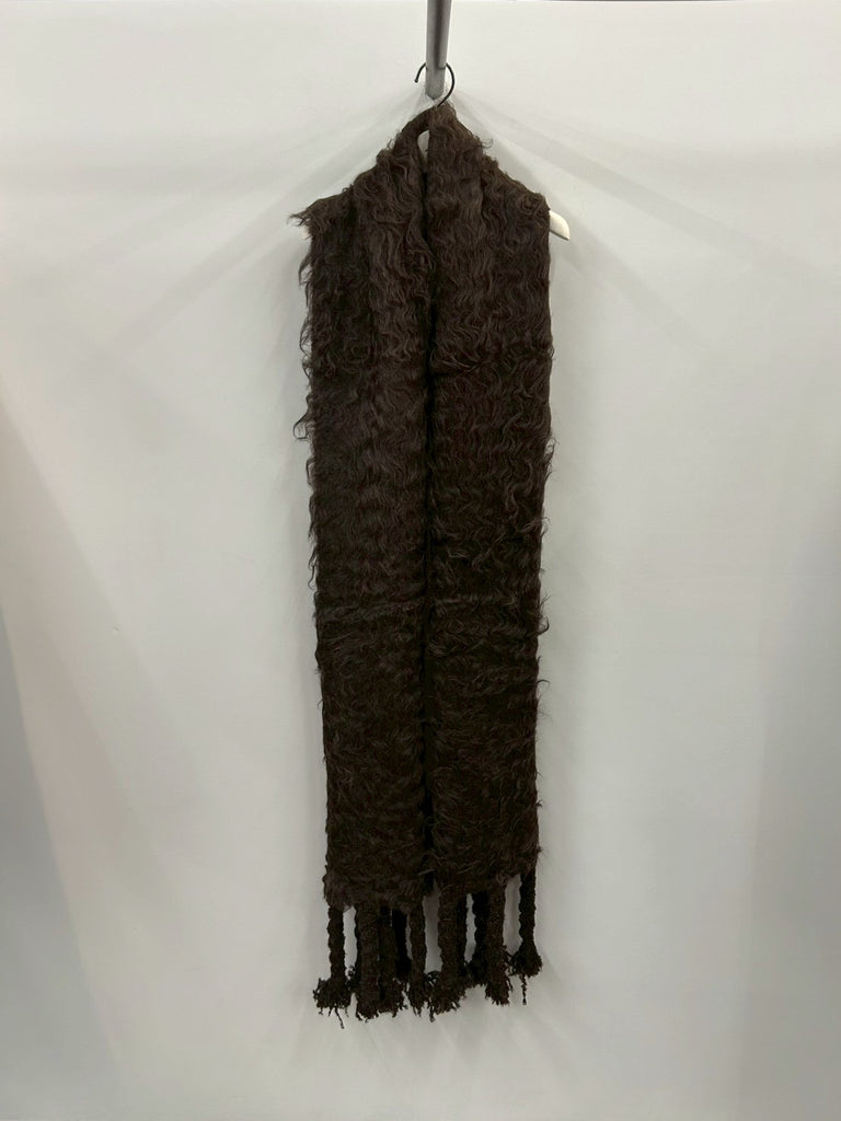RECYCLED YARN SHAGGY KNIT SCALF BROWN