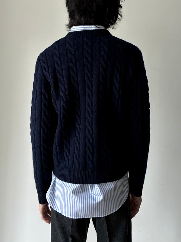 【264-MRT025-YA0351-353】CABLE CARDIGAN NAVY