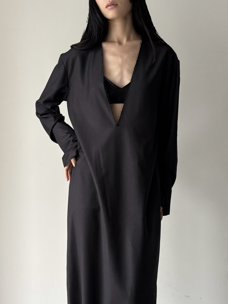 【S9-125(S19)】NO.125 FINE WOOL LONGSLEEVE DRESS BLACK