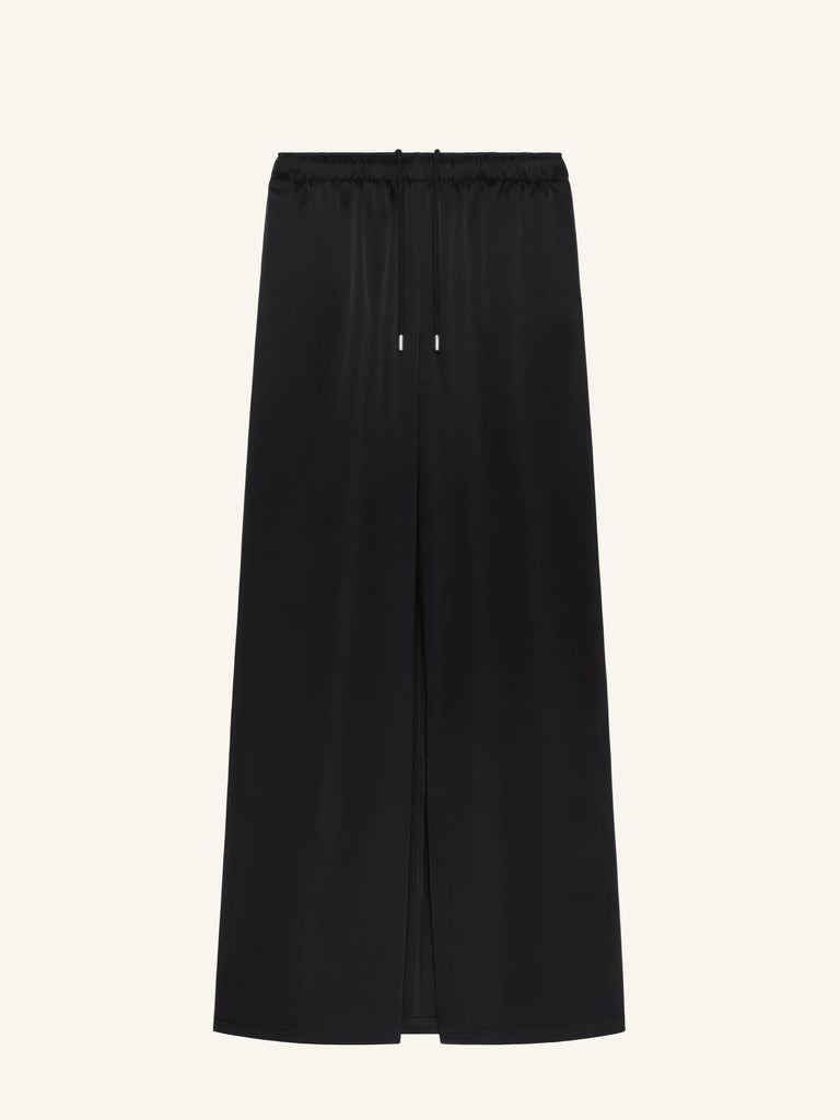 【226CPA650TA0007】SATIN WIDE TRAIN PANTS BLACK