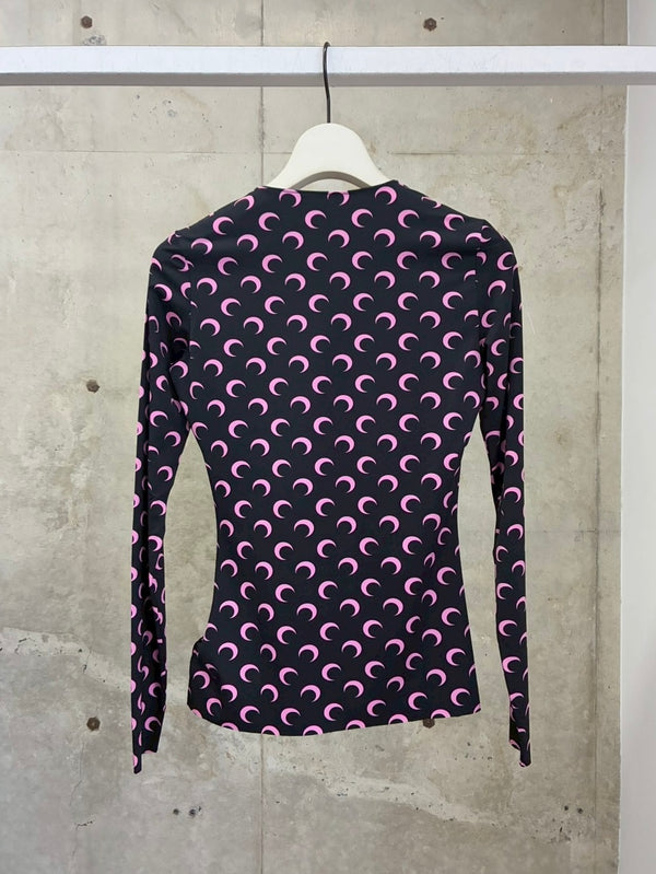 MOON PRINTED JERSEY LS CREWNECK TOP BLACK