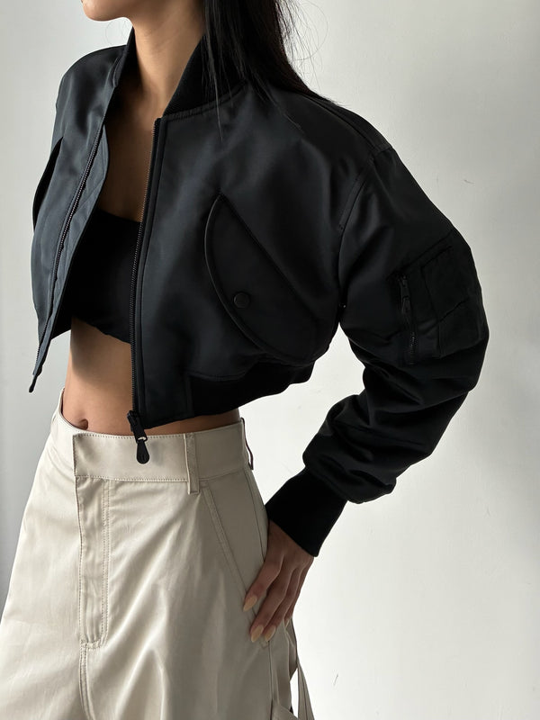 【A0029M-TTO29-1000】Cropped Bomber BLACK
