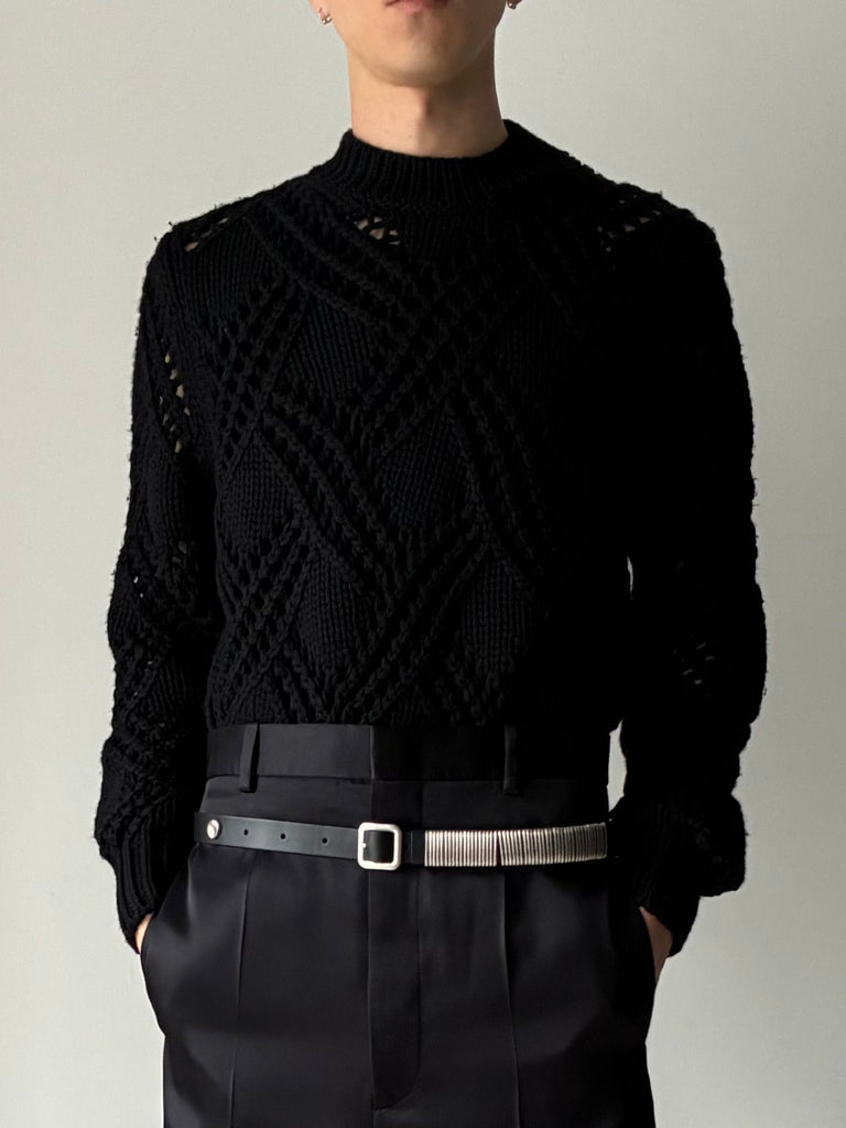 CN LS LACE KNIT SWEATER BLACK