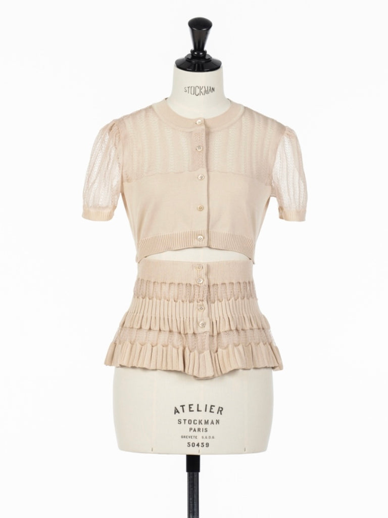 【FTC262-0703】CONVERTIBLE SHEER STRIPE KNIT CARDIGAN BEIGE