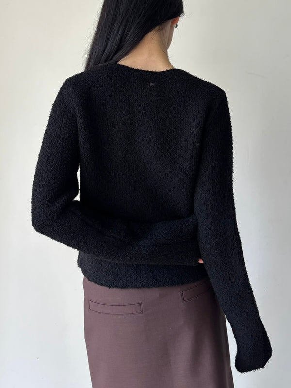 【326MVE173FI0086】BOUCLETTE KNIT DOUBLE BREASTED JACKET BLACK