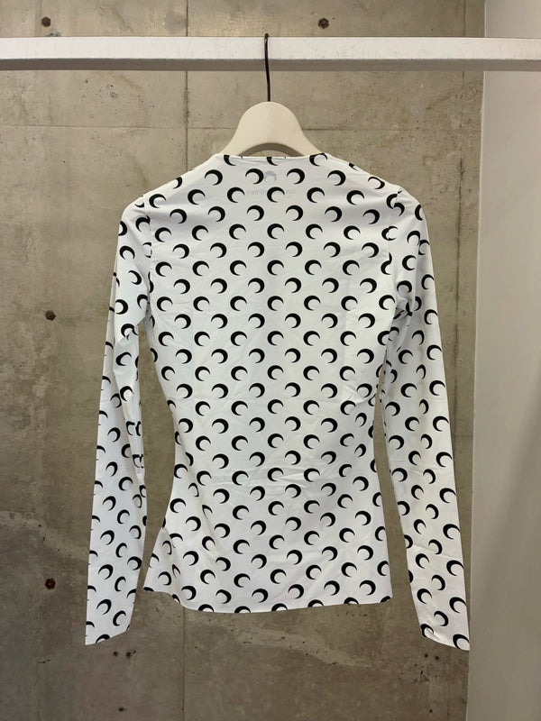MOON PRINTED JERSEY LS CREWNECK TOP WHITE