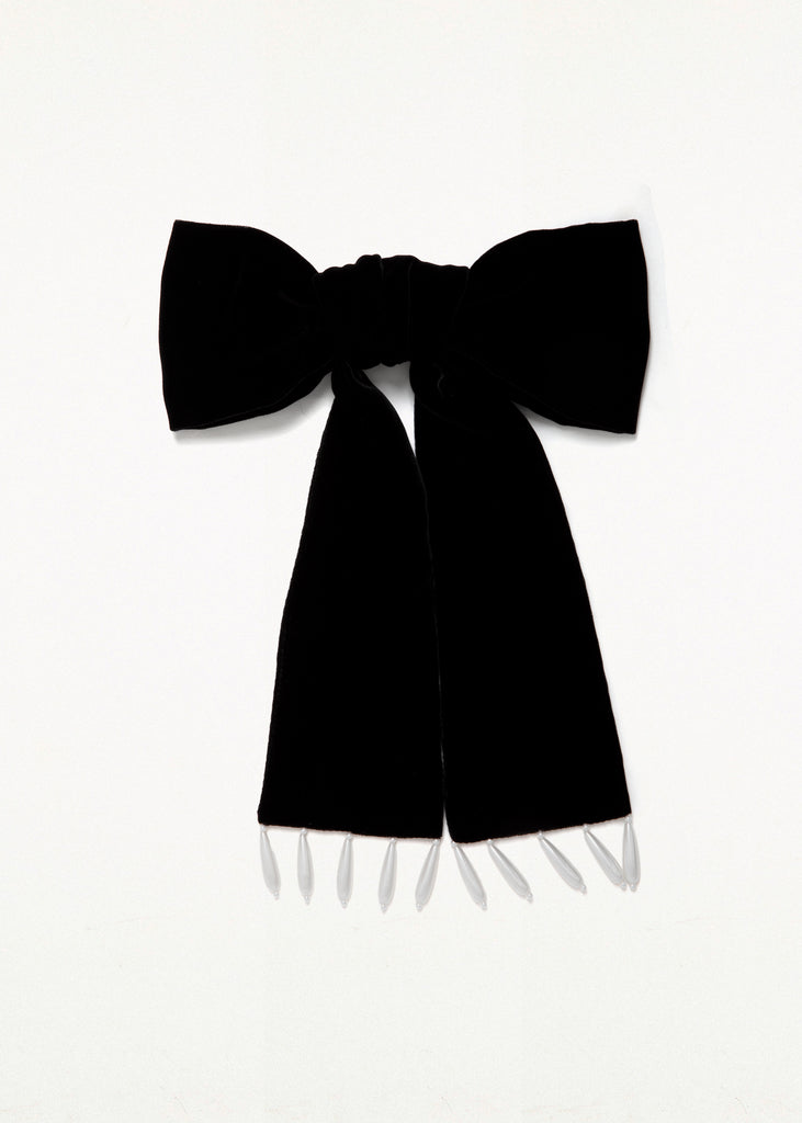 VELVET BOW WITH PEARL HAIR CLIP BLACK