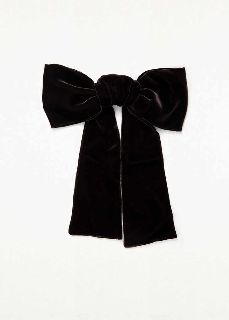 VELVET BOW HAIR CLIP BROWN