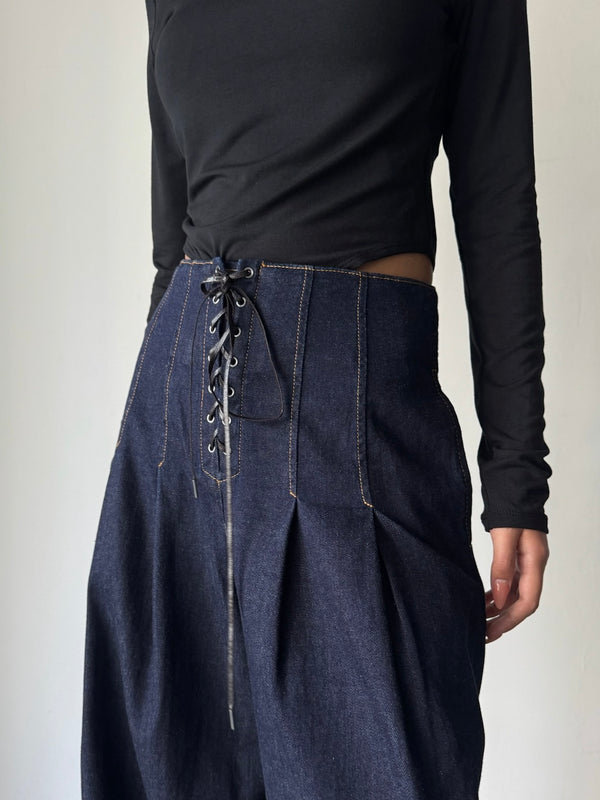 PLEATED WIDE-LEGGED JEANS INDIGO