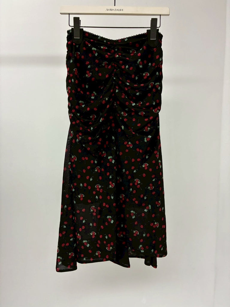PRINTED VELVET TULLE GATHERED SKIRT MULTI