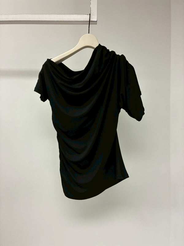 Collagen Off-Shoulder Draped Top BLACK