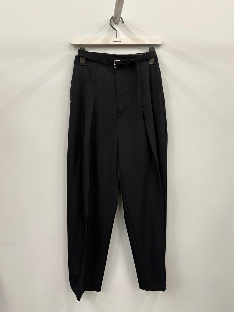 【FTC264-0603D】FINE WOOL SUITING BELTED TROUSERS BLACK