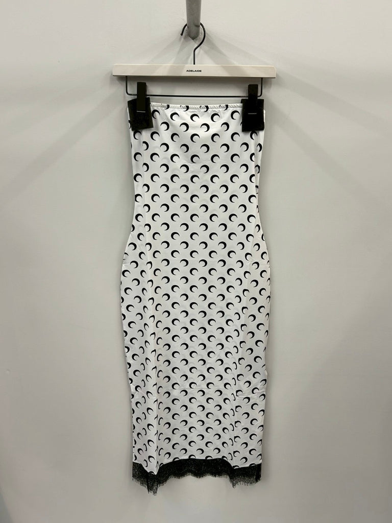 MOON PRINTED JERSEY SLEEVELESS TUBE MIDI DRESS WHITE