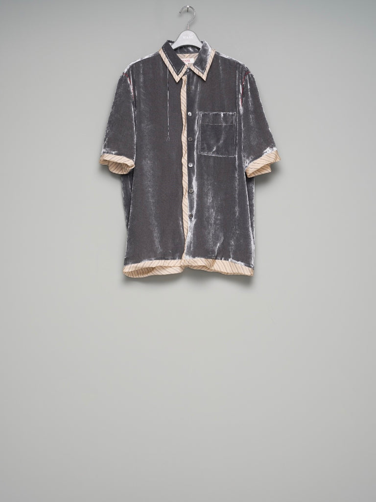 【M26U6SH001】UNEVEN VELVET HALF SLEEVE SHIRT CHARCOAL GREY