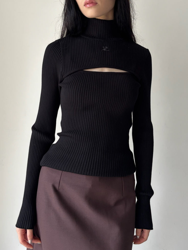 【326MPU289FI0001】RIB KNIT SLASH MOCKNECK SWEATER BLACK