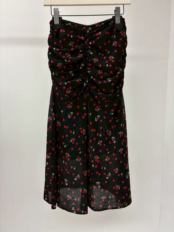 PRINTED VELVET TULLE GATHERED SKIRT MULTI