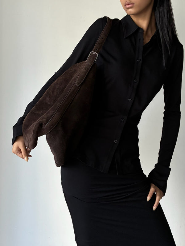 【234-WAL853-LE0004-102】Belted Suede Tote BROWN