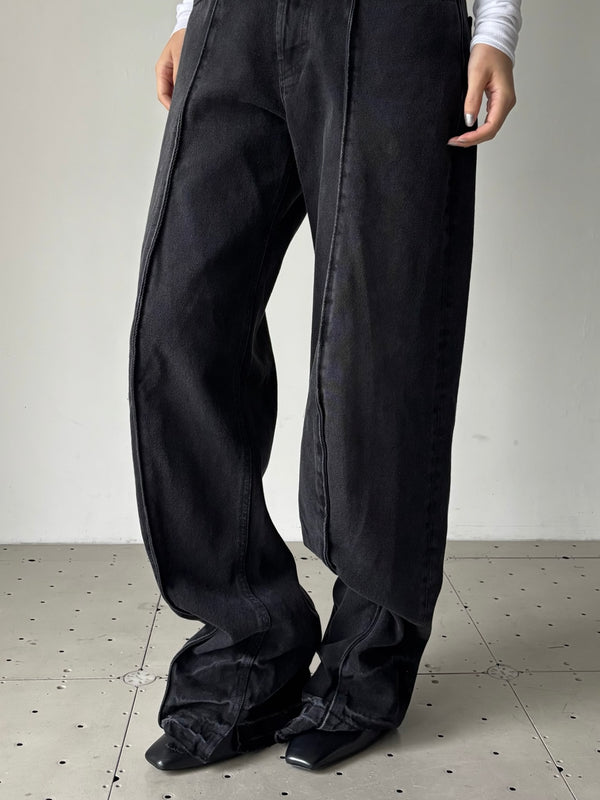 【34AP00APDEPA06015】ELASTICATED WAIST KNEE SHAPE JEAN BLACK