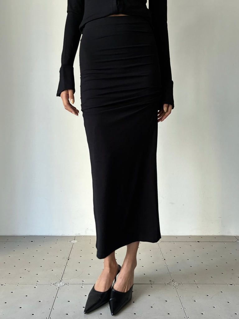 【263-WRB0416-FB0676-001】Draped Jersey Skirt BLACK